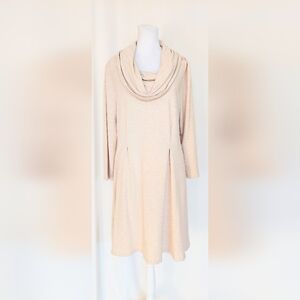 Cupio Cowl Neck Pullover Knit Pleated Front Dress Womens Size XL Oatmeal Beige